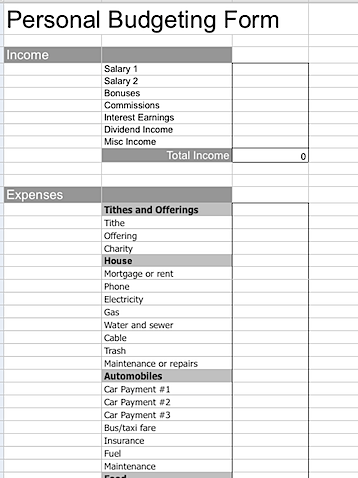 Free printable budget worksheet